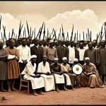 **Image Prompt:** A visual representation of colonial-era "divide and rule" tactics in Uganda, showcasing different religious groups being separated and manipulated by colonial powers. The image should evoke a sense of historical injustice and the roots of current tensions. Consider a sepia-toned effect to emphasize the historical context.
